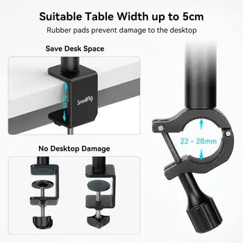 SmallRig Camera Desk Mount Table Stand with Magic Arm and 1/4" Ball Head Adjustable Light Stand for Camera for Ring Light 3992 detail image
