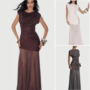 Fitting Slimming Ladies Summer Dresses Fashion Clothing for Women with Mesh Splicing Long Skirt and Irregular Long Dress