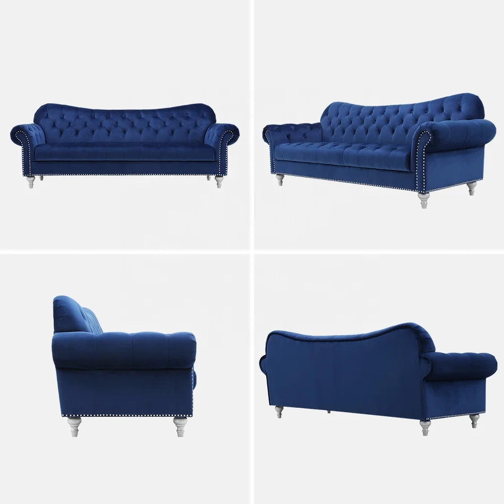 Gömbölyű karfa sötét szürke szürke kék keskeny Chesterfield samúr kanapé futón tárgyakkal diamant alakúan