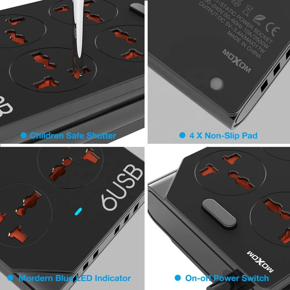 
Лидер продаж универсальный удлинитель MOXOM EU UK умный удлинитель с 6 USB 4 розетками 