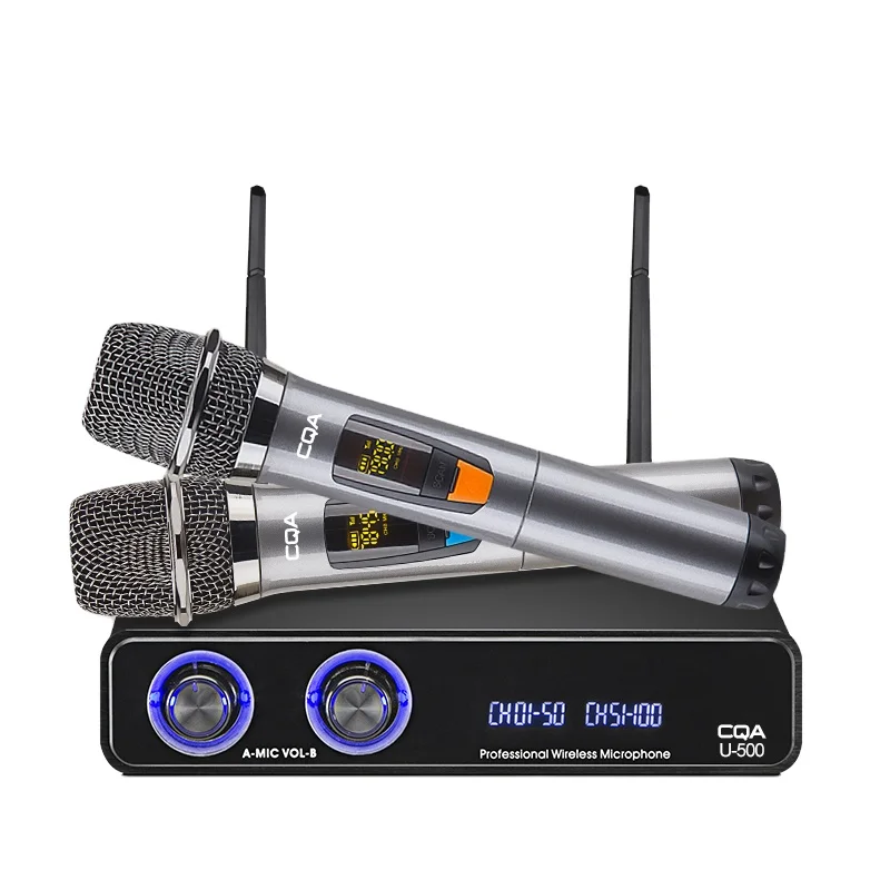 CQA UHF Dual Channel Professional Handheld Wireless Microphone for Karaoke