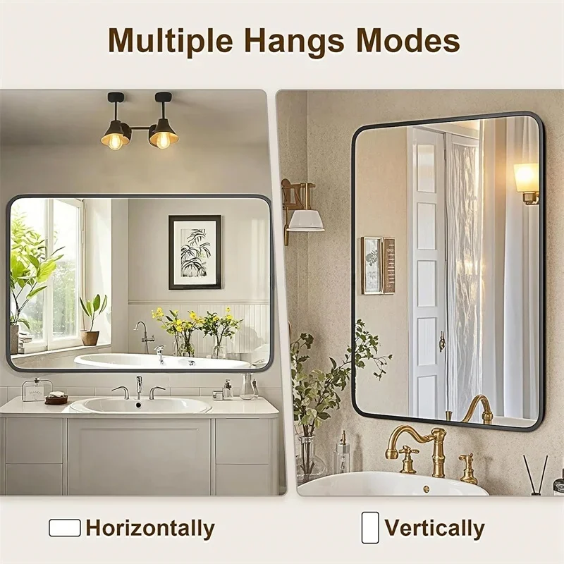 product modern black gold large aluminium alloy framed wall mounted rectangle dressing mirror for home decor-3
