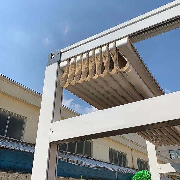 Motorized Waterproof PVC Pergola Roof Patio Canopy Retractable Pergolar With Led
