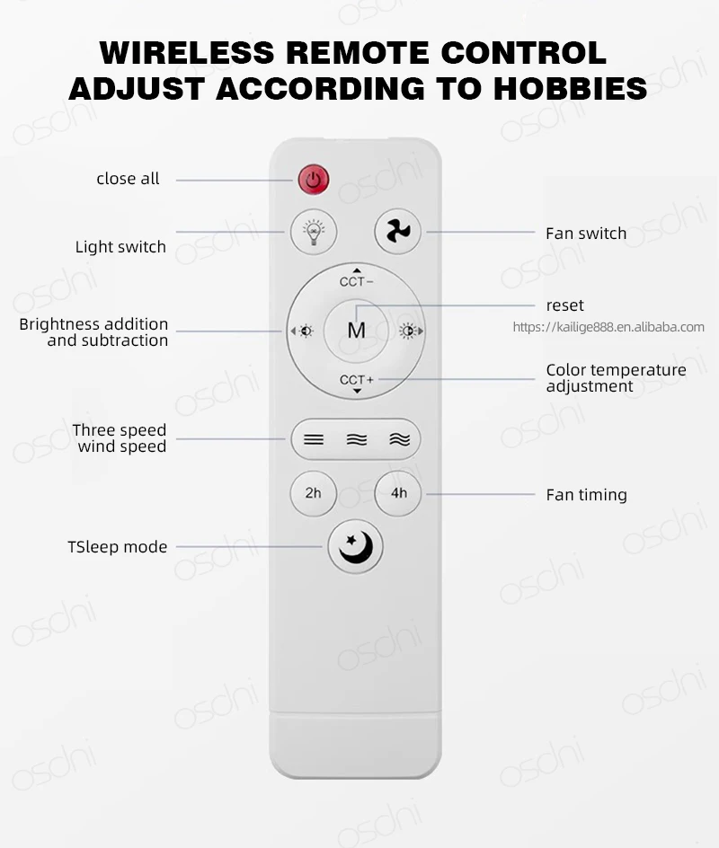 现代E27发光二极管吊扇，带浅白色可拆卸叶片遥控器，室内使用卧室厨房小ABS主体