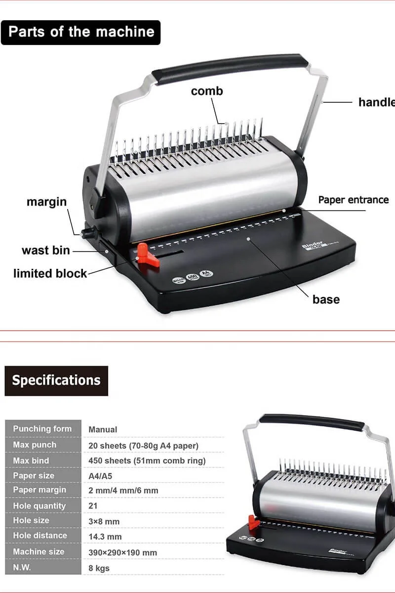 Desktop U Handle Comb Binding Machine Book Office Stationery
