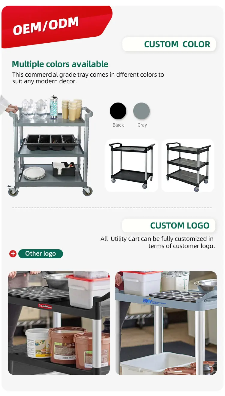 Factory prices hotel restaurant kitchen equipment 3 tier plastic service cart food trolley details