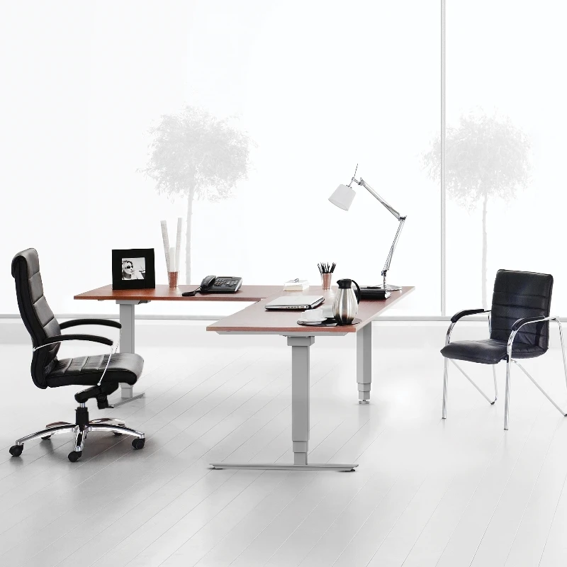 ZGO Popular 120 Degree Office Workstation Modern Design Height Adjustable Standing Desk for Home Use with 3 Leg Table Frame