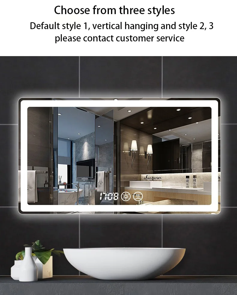 Modern style waterproof time display touch switch screen rectangle intelligent wall mounted led mirror smart details