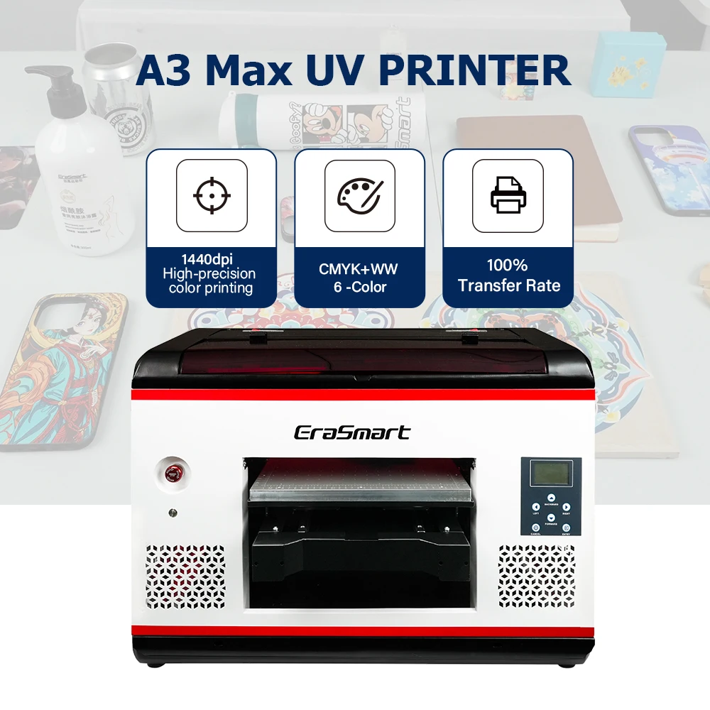 Erasmart Brother Inject Printer Automatic 3d UV Flatbed Printer UV Printer for Phone case Mug Cup