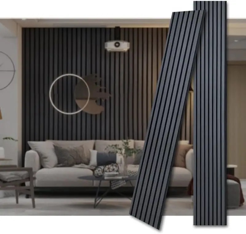 3D Fluted Matte Black Acoustic Wood Slat Wall Panels for Hotel Apartment Modern Sound Absorbing Luxury Interior Design