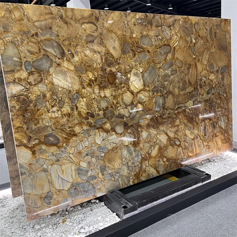Luxury Brazil Golden Quartzite Slab Tiles For Interior Background Wall Decor Yellow Exotic Stone Tiles