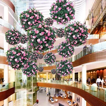 2023 Custom Size Ceiling Plastic Hanging Plant Artificial Flower Rose Trim Grass Ball