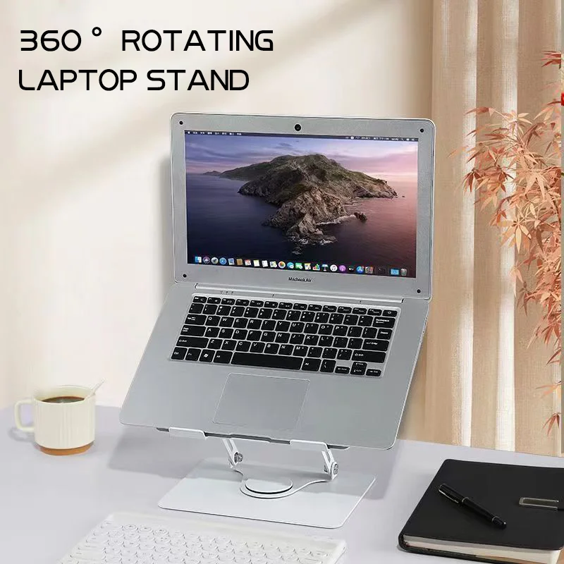 Aluminum 360 Degree Rotating Height Adjustable Laptop Stand Portable Laptop Riser Holder Laptop Cooling Stand with Double Fans