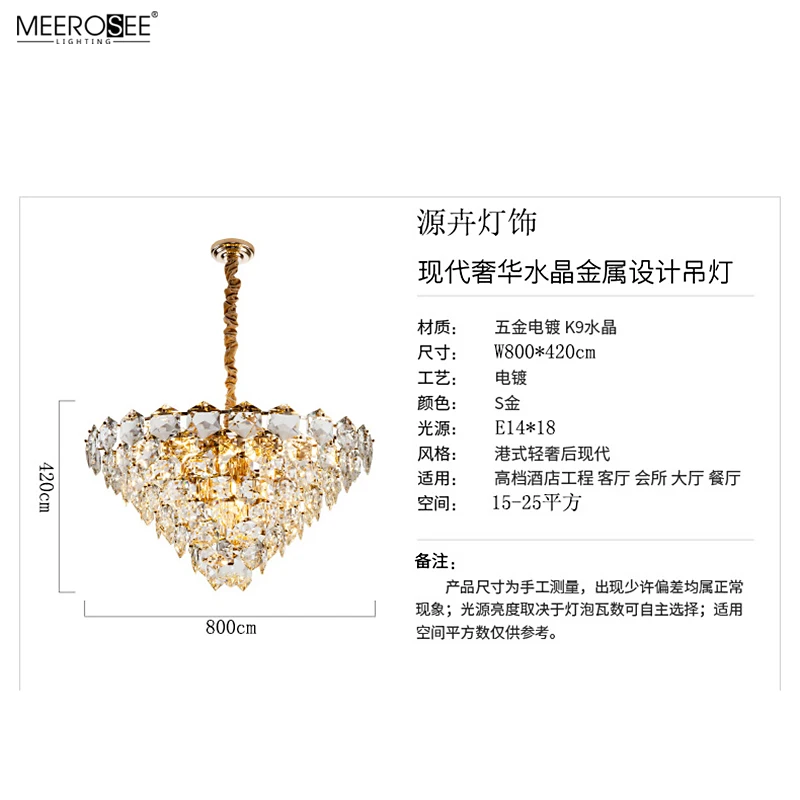 MEEROSEE Hexagram K9 Crystal Pendant Light Modern Chandelier Chandeliers Lamparas Chandeliers & Pendant Lights for Home MD86801