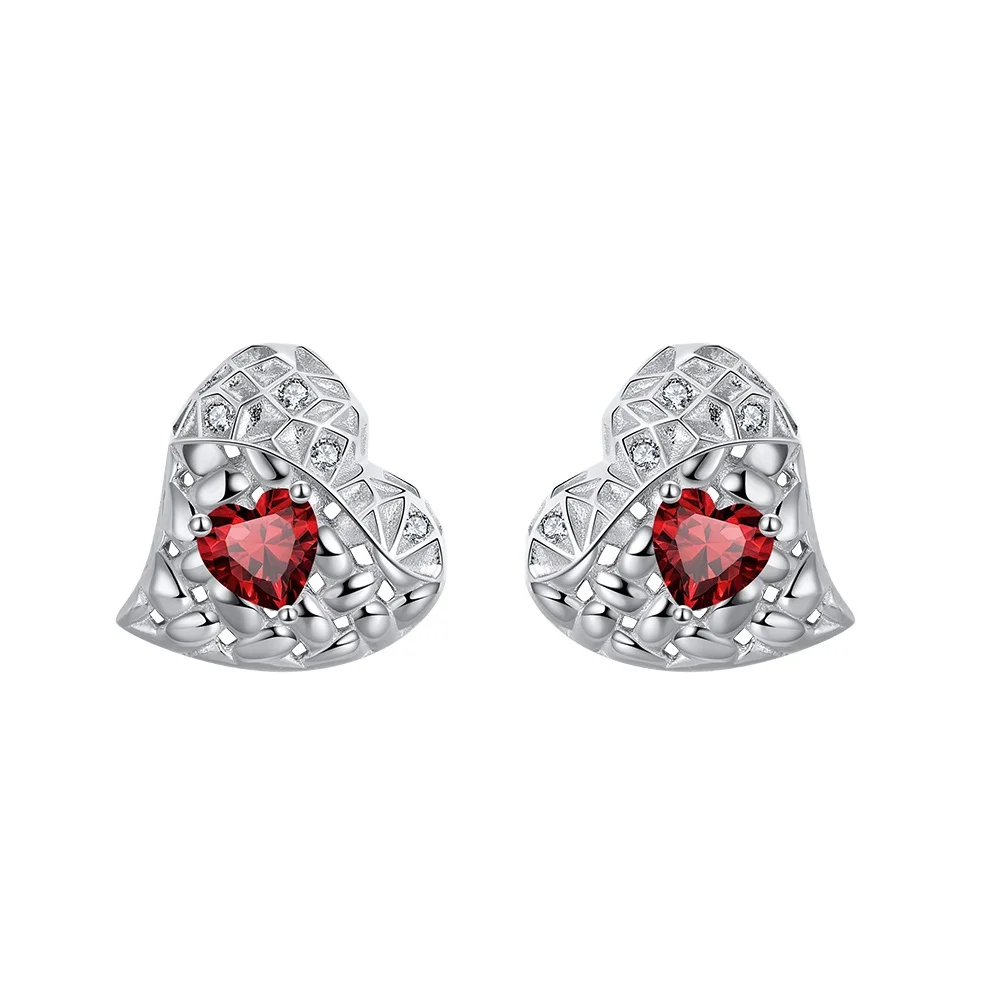 Boucles D'oreilles Goujons En Argent 925 Avec Rubis - 5x7 Mm - Neuf Sans Emballage