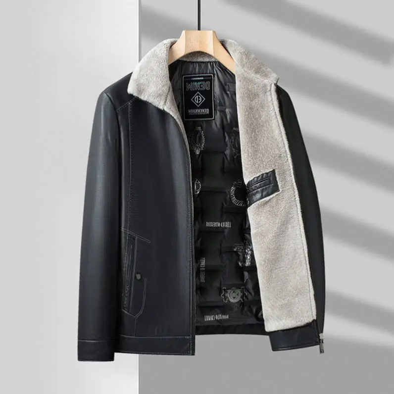 Jackets ed Fleece Coat with White Duck Veet Down Jacket Men's cking Leather Thicken Warm PU_voghion.com
