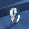 Bague à perle gris platine, taille ajustable
