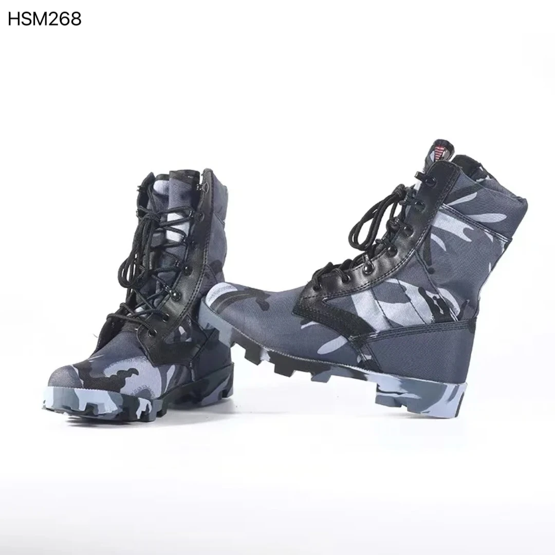 ZYF, buty bojowe w kamuflażu w kolorach niebiesko-czarnym do użytku na dowolnym terenie, z twardą podeszwą z głębokimi grzbietami, buty alpejskie do treningu na otwartym powietrzu oraz polowań z ochroną stopy typu L, model HSM268