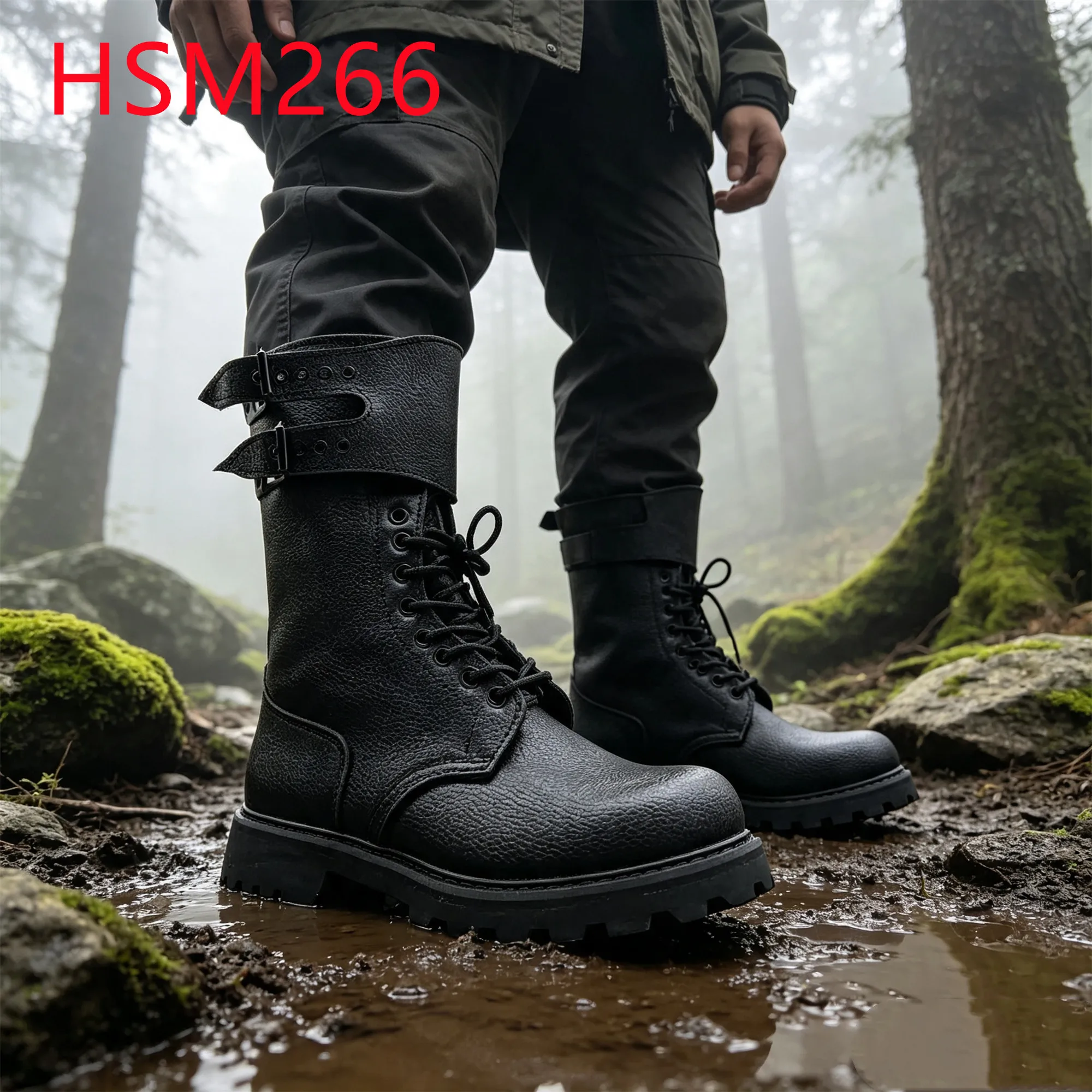 HY,Multi-Layers Cushion Goodyear Rubber Outsole Hua Singh Tactical Boots French-style Double Buckle 11 Inch Combat Boots HSM266