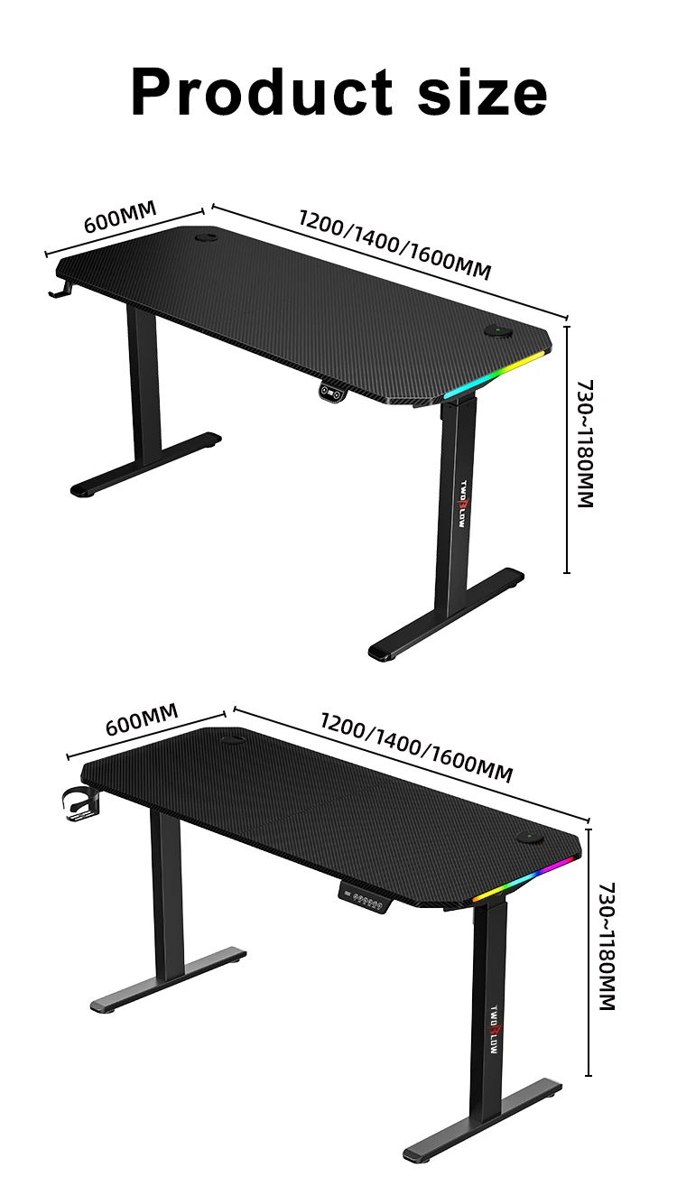 Multifunction Gaming Desk PC Wood Computer Corner Electric Height Adjustable Led Gaming Table for Game Player