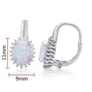 Sterling Silver Opal Stone 6X8mm Oval Dainty Leverback Drop Earrings for Women Girls