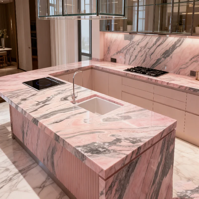 Lakierowane chińskie rzeźbione wanny łazienkowe z marmuru Rosa Aurora z umywalką na wierzch, do blatów umywalek łazienkowych, stołów łazienkowych i blatów stołowych