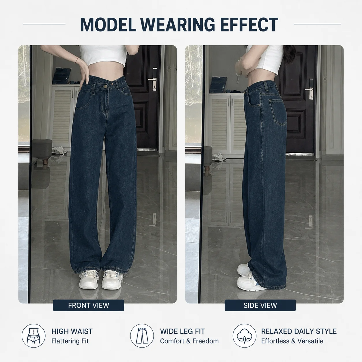 High Waist Women's Loose Straight Denim Jeans Good Quality Summer Casual Solid Pencil Pants with Hole Decoration