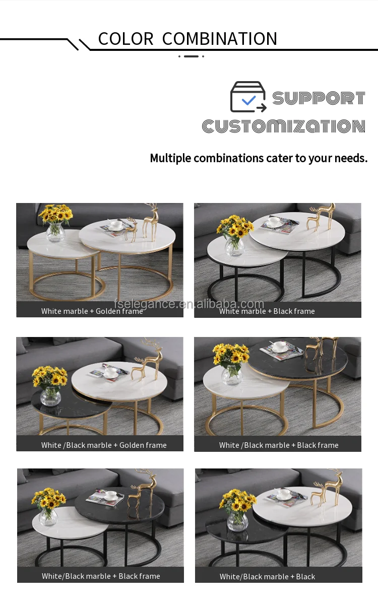 White and rose gold rustic rectangle or round coffee table luxury coffee table for living room