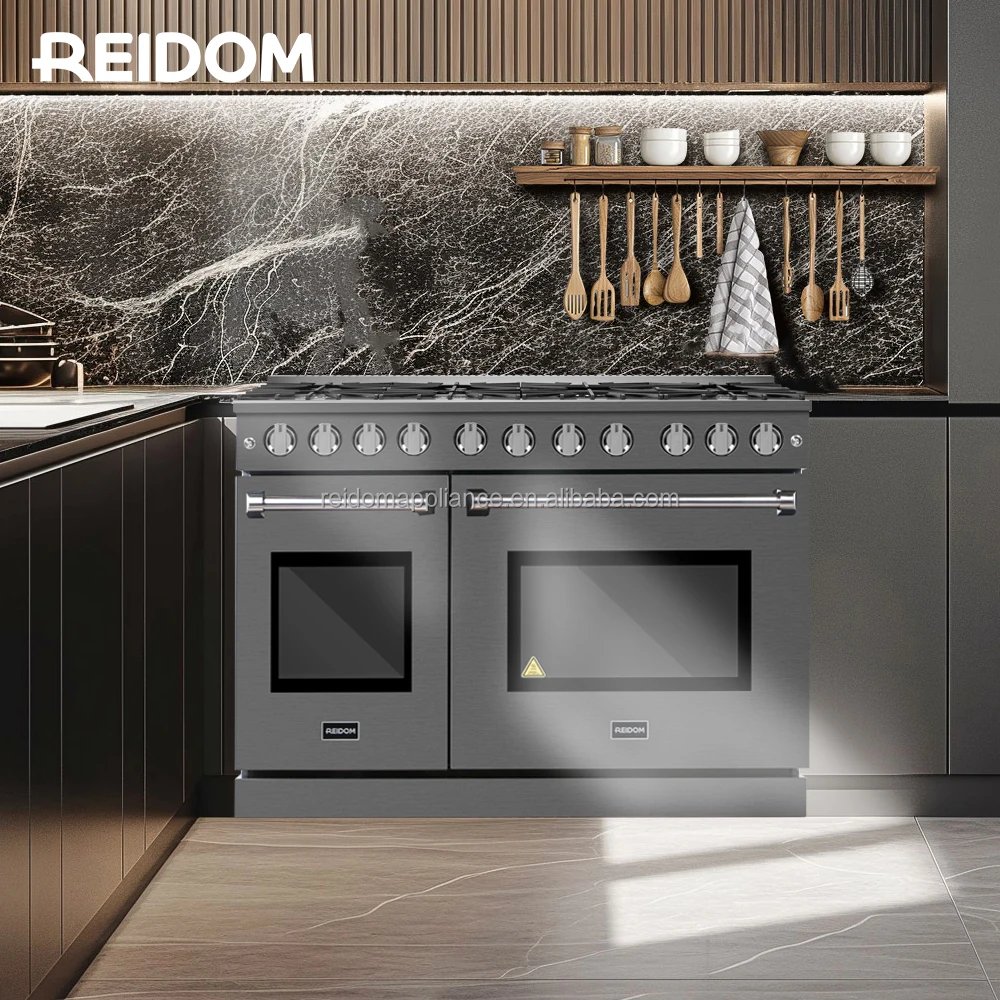 REIDOM Factory Custom Slide-in Kitchen 36" High Efficiency and Cooking Capabilities Cooking 48" Gas Range Double Oven