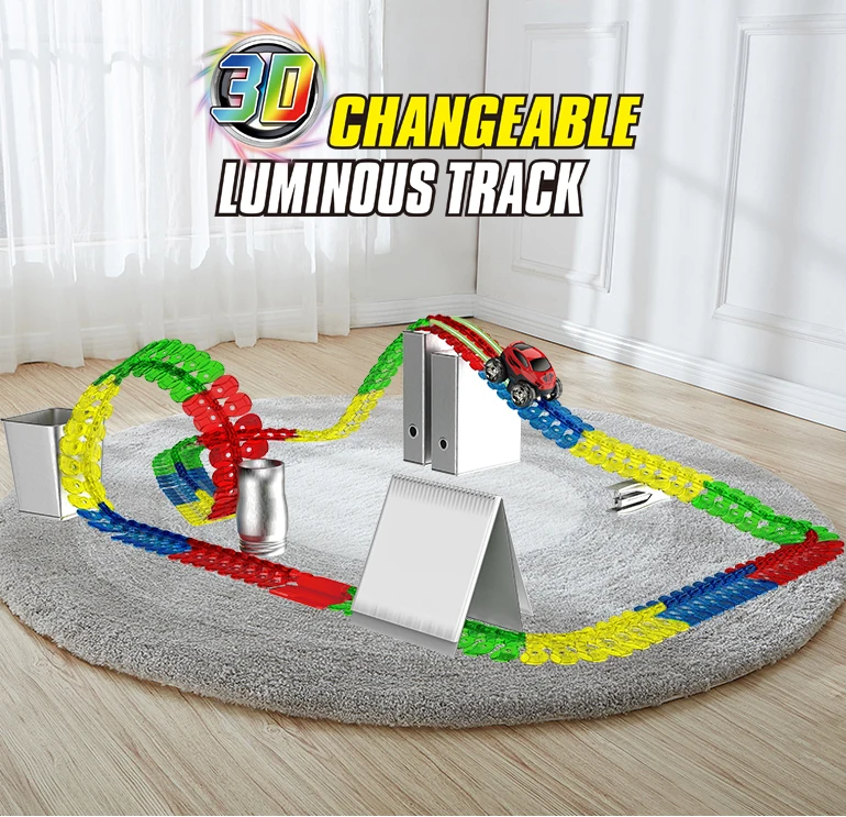 138 PCS DIY luminous assembly flexible race track toy 3D changeable railway racing track assembling race car with flexible