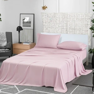 King Size Home Use Solid Color Bamboo Bedding Set 4pieces Wholesale Plain Woven Sheet and Pillowcase Sets