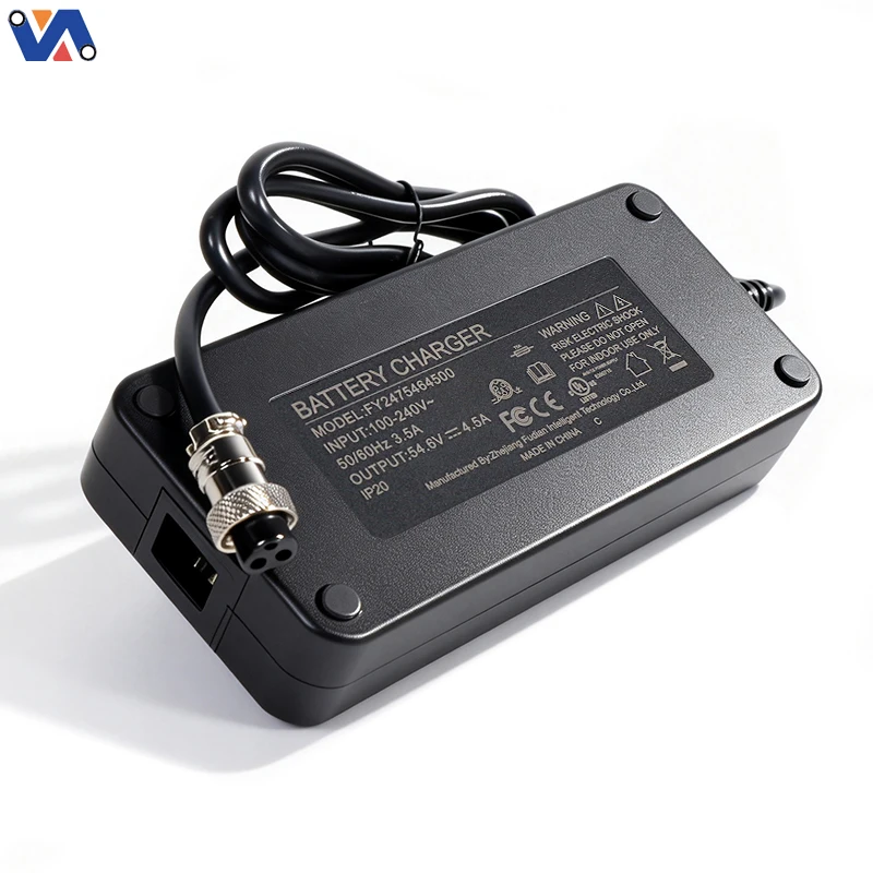 Nyt billede: Fatbike-batterilader til 54,6 V, 4,5 A fra New Image til OUXI GT-2000 Fatbike, lader med GX-16-stikdel