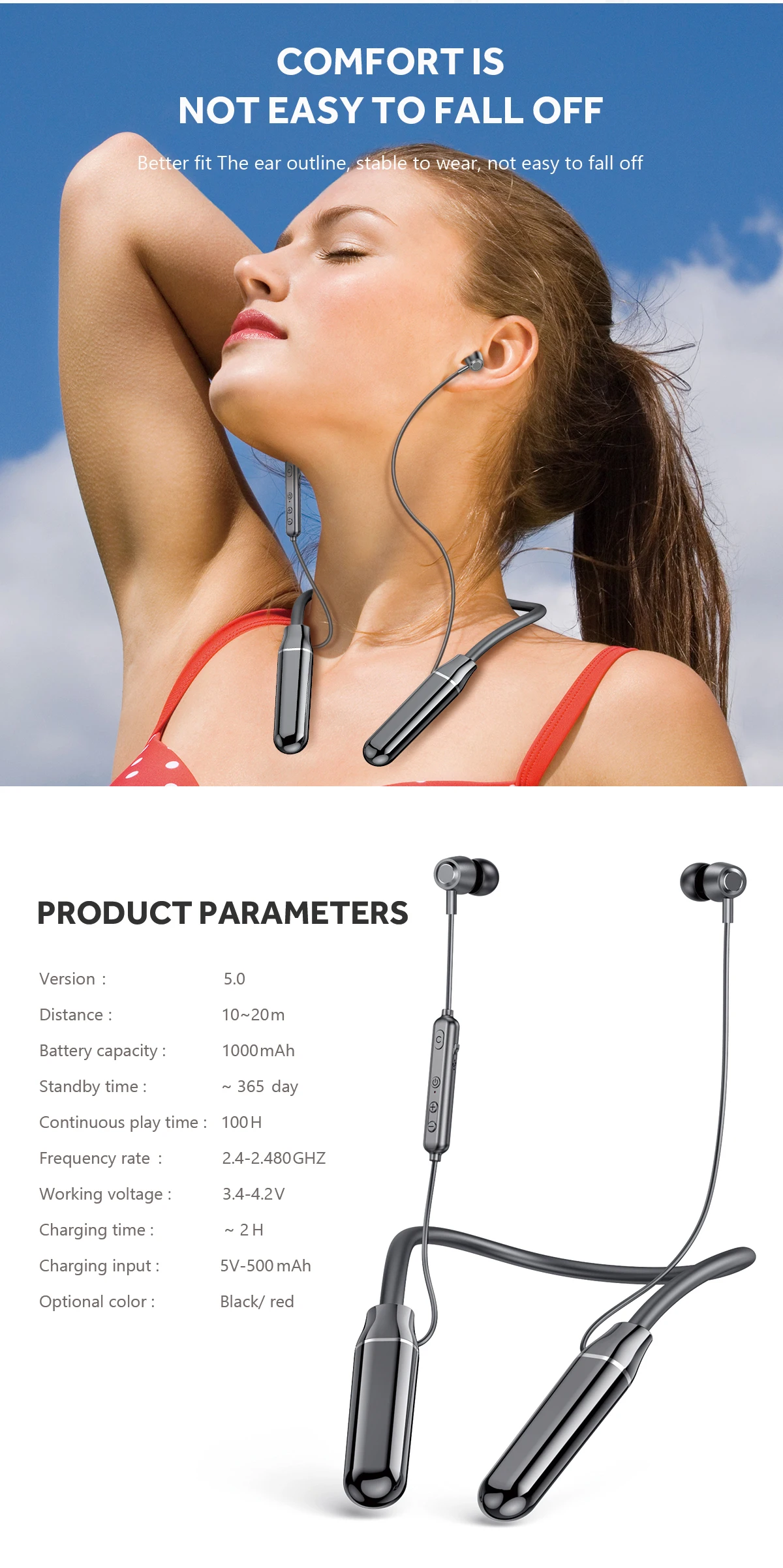 2021 new wireless headset neck hanging neck sports Stereo Noise Reduction earphone & headphone