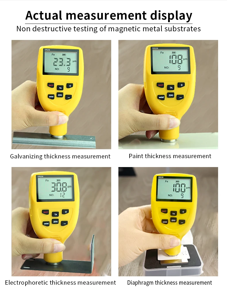 Dr230 Portable Thickness Meter Lcd Digital Display Plastic Film Car Paint Coating Thickness