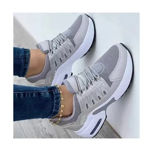 New Large Size Casual Sports Shoes for Women Flying Woven Round Head Lace-up Mesh Ventilated Daddy Shoes