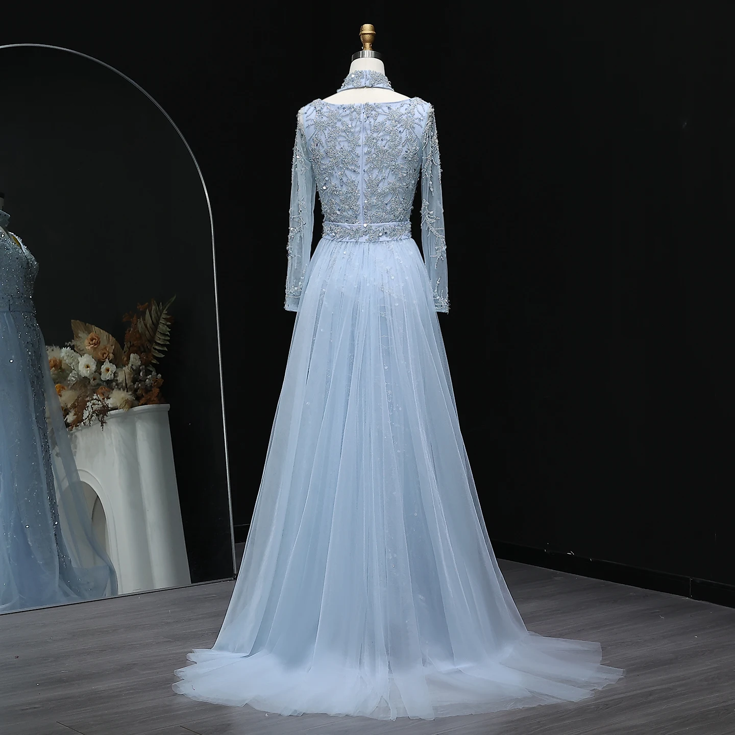 Sharon Said SS222 Elegant Beaded Orange Evening Gowns with Overskirt Light  Blue Long Sleeve Women Wedding Party Dress| Alibaba.com