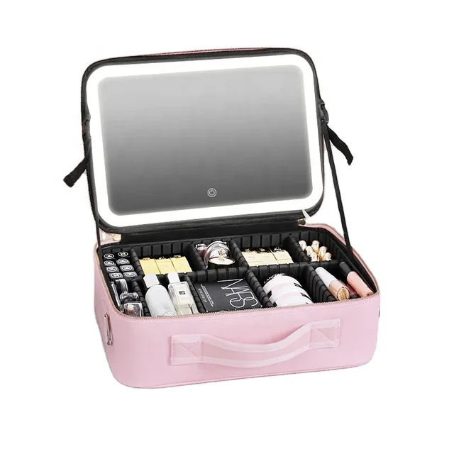 New large capacity desktop cosmetic storage box waterproof leather travel portable makeup bag case  Women's Travel Bag