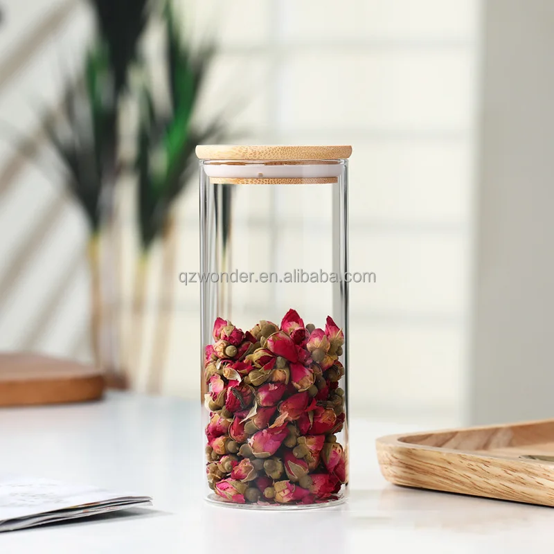 Lead Free Borosilicate Glass Storage Jars Set With Bamboo Lids For