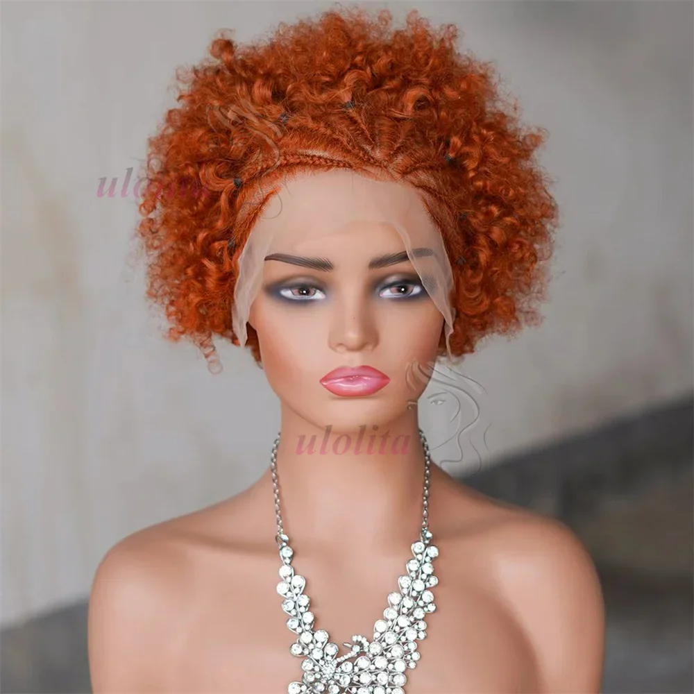 13x4 Lace Frontal Afro Krøllet Paryk 100% Brasiliansk Remy Hår 6 Ombre Highlights Bouncy Krøllet Paryk Ægte Hår Parykker med Fletninger_voghion.com