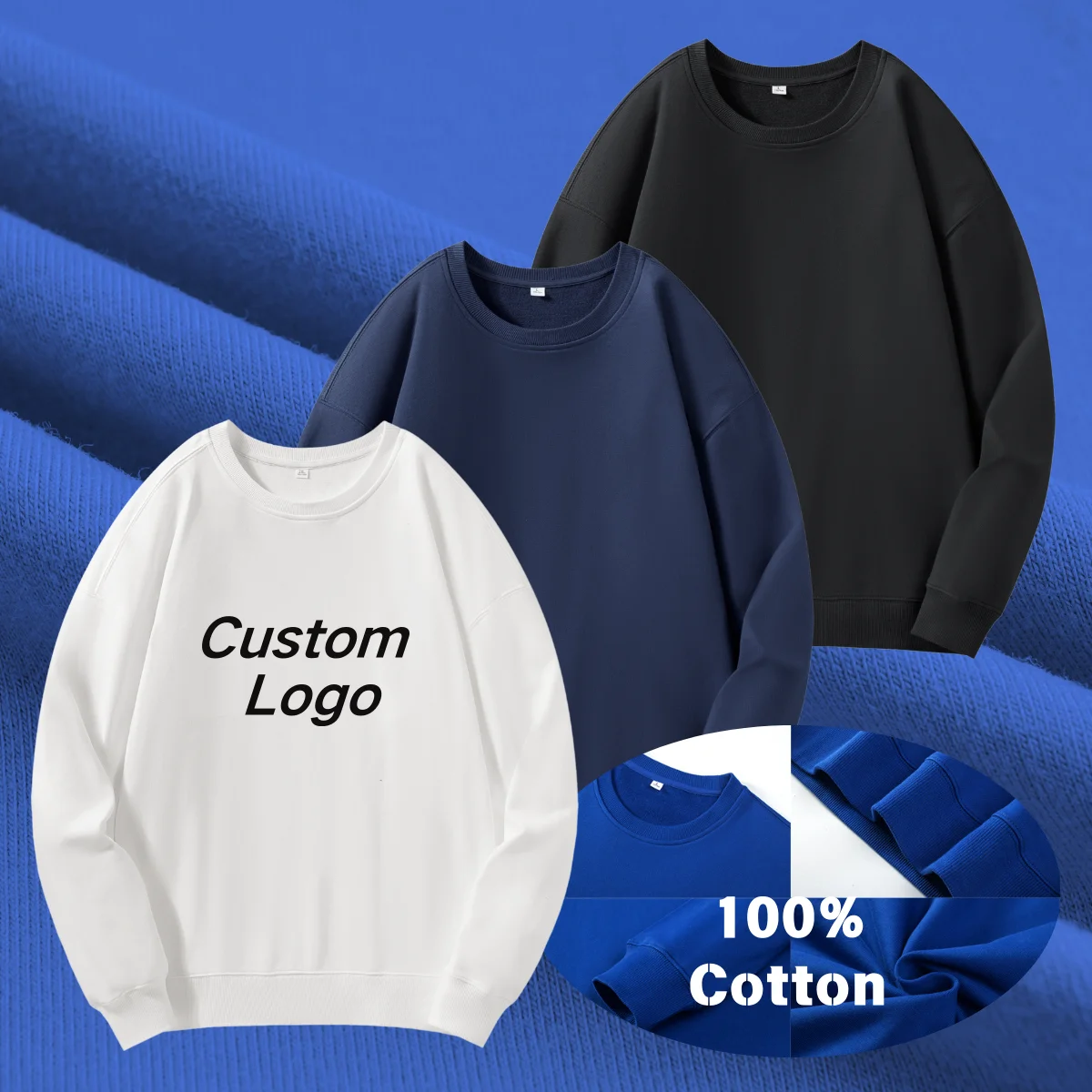 Round Neck Plain Sweatshirt Soft Cotton Knitted Fabric Unisex Men S Hoodies Crewneck Sweatshirts