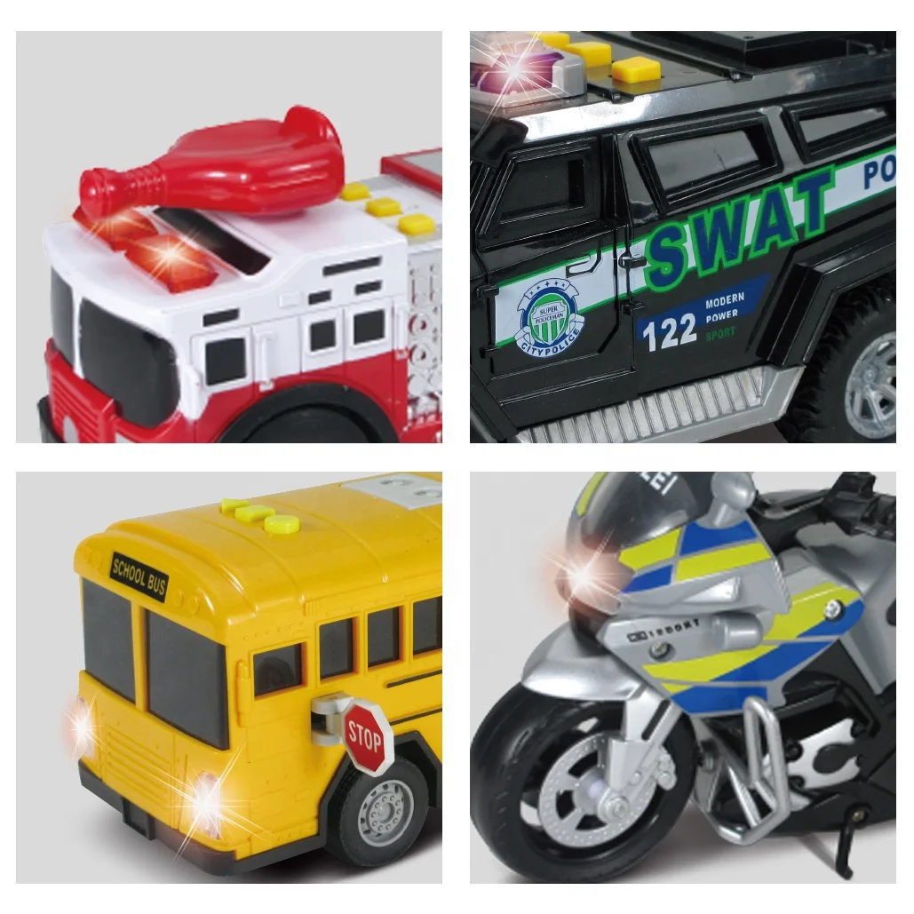 Kids Fire Truck Toy - Friction Vehicle with Light & Sound
