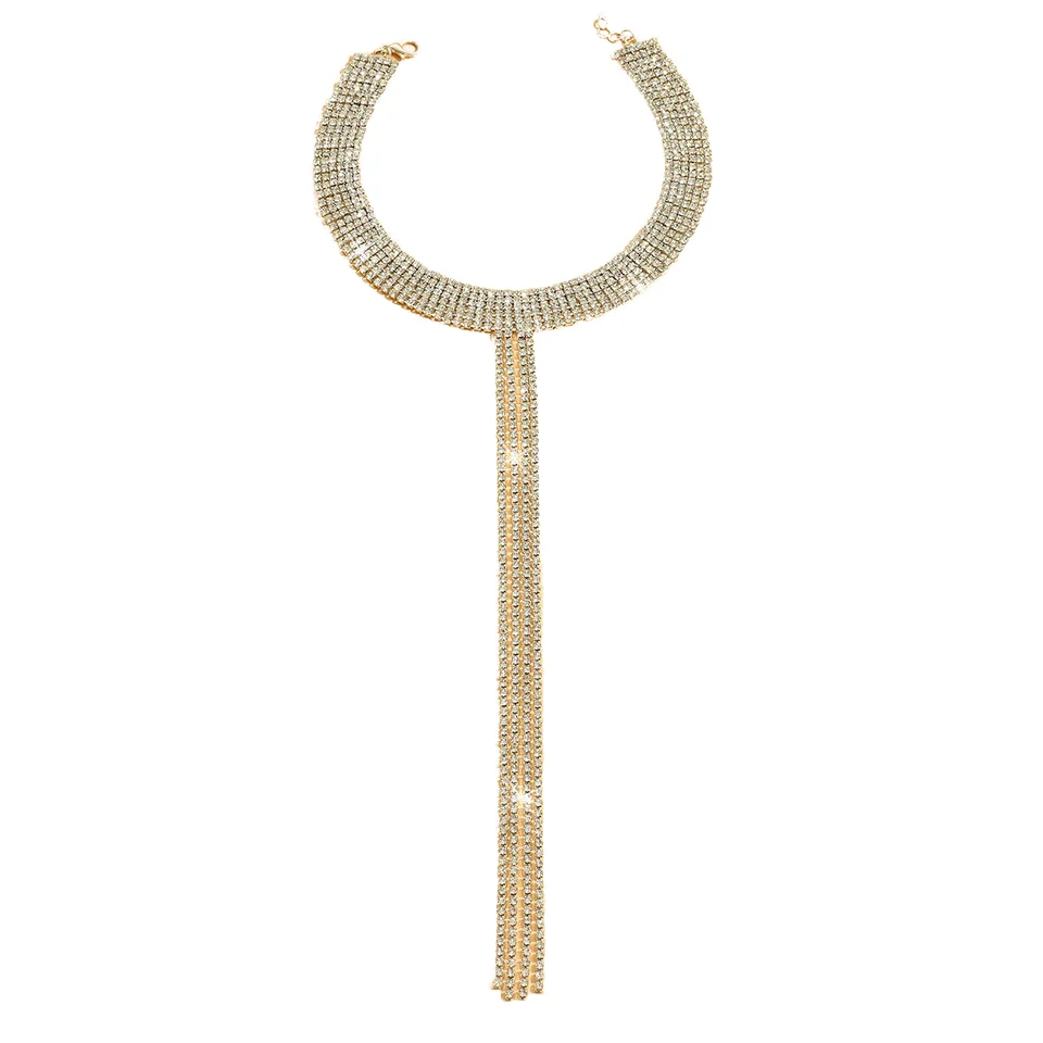Elegant Claw Chain Water Diamond Tassel Necklace