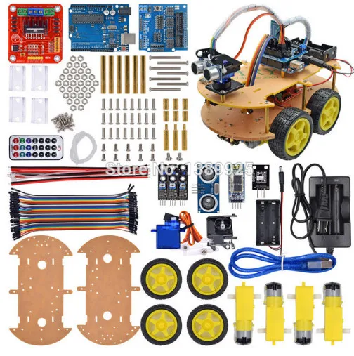 Uno R 3 intelligent car chassis 4WD/four-wheel Drive double-layer board, track obstacle avoidance DIY kit