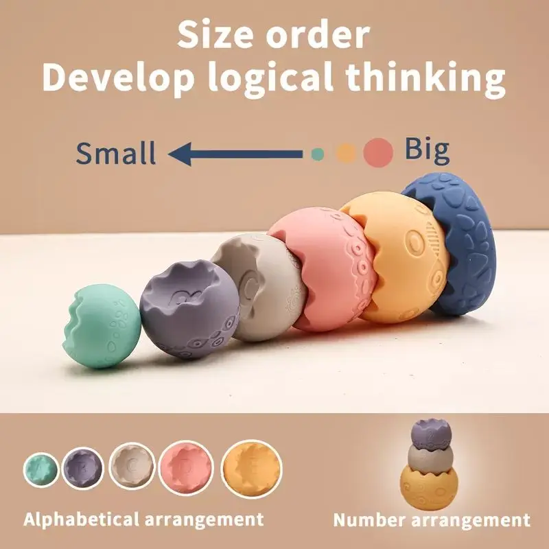 Sensory Educational Montessori Stacking Balls Soft Rubber Children Baby