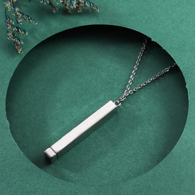 Stainless Steel Hidden Message Necklace Fashion Personalised Name Custom  Necklace Thin Vertical Engraved Couple Bar Pendant
