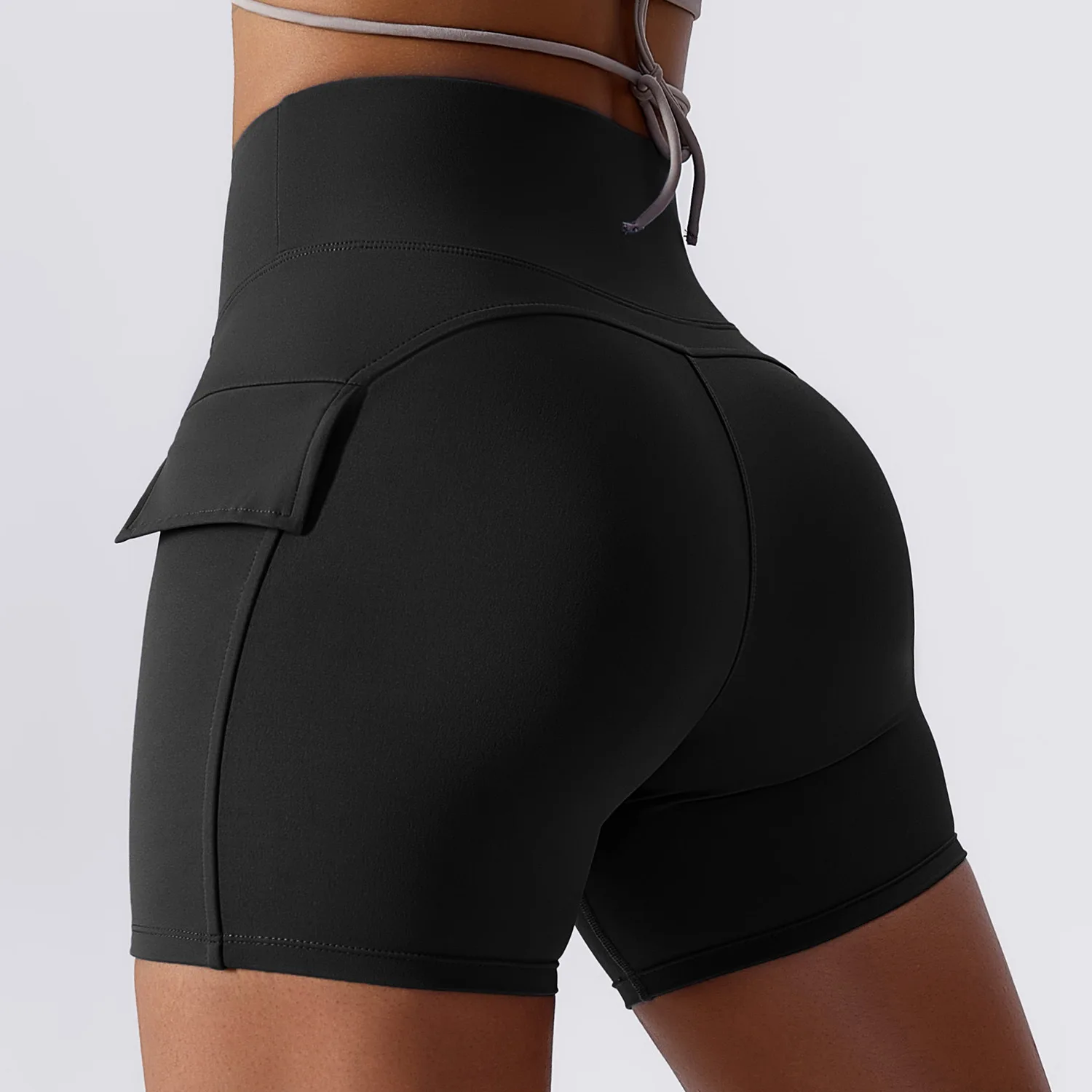 Lycra Soft Yoga Shorts With Pocket Tight Shorts Women High Waist Quick