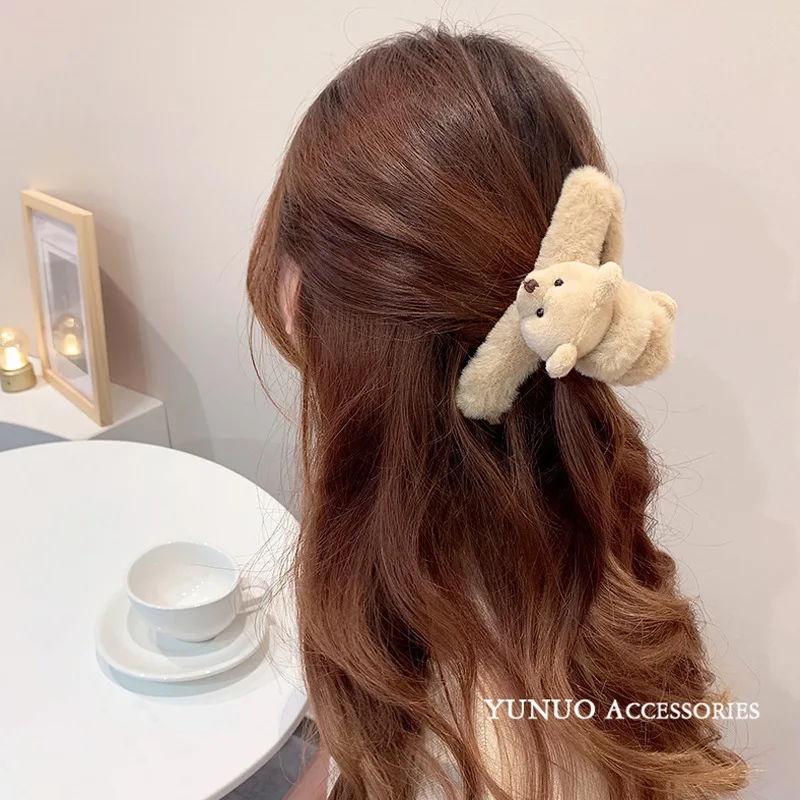 CHUNLUNG/ CHL-STORE Cute Knitted Plush Hair Ring - Soft Girl Hair Accessories Beige Bear Ears