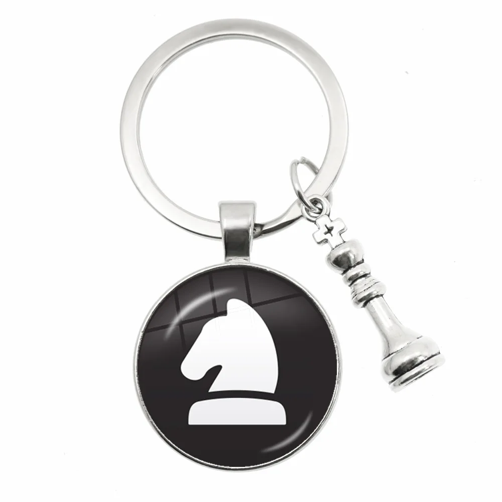 High Quality Chess Keychain Chessboard Chess Piece Glass Dome Pendant Car Chess Keychain