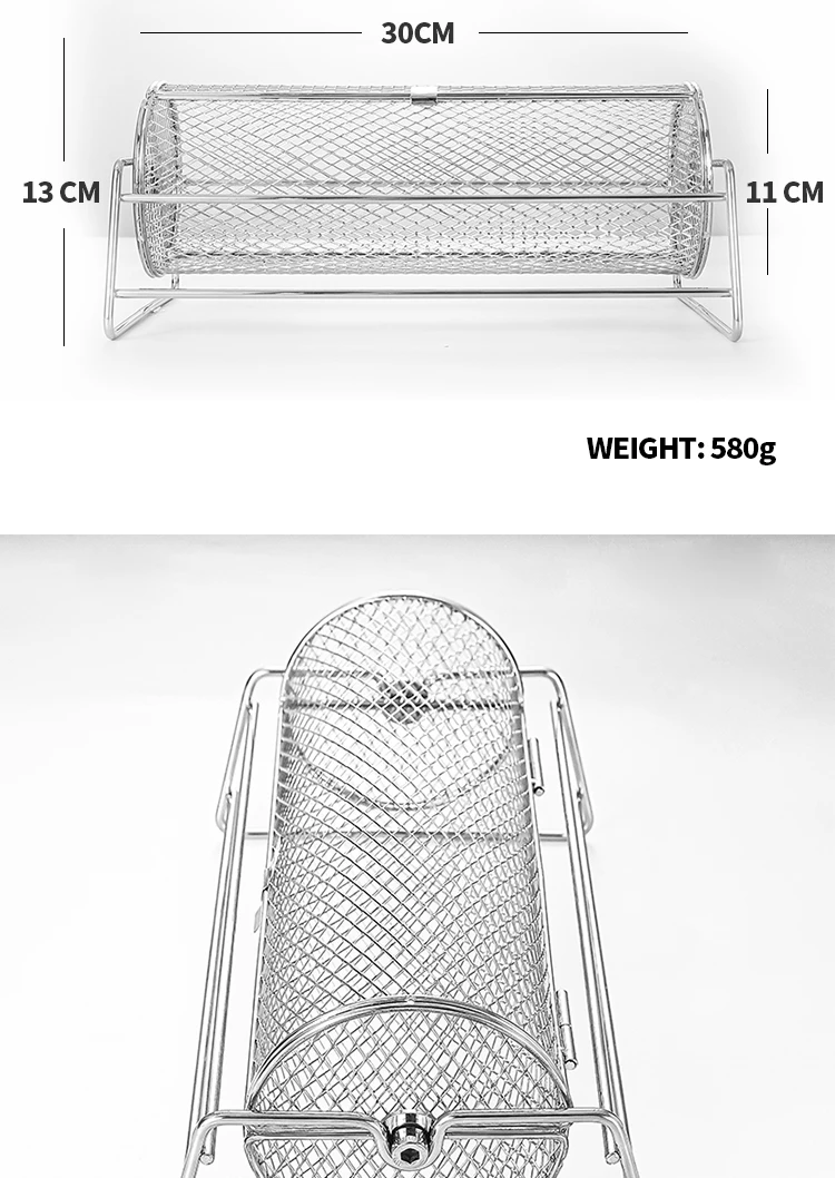 Stainless Steel Rolling Bbq Grill Mesh Basket Grill Rotisserie Basket