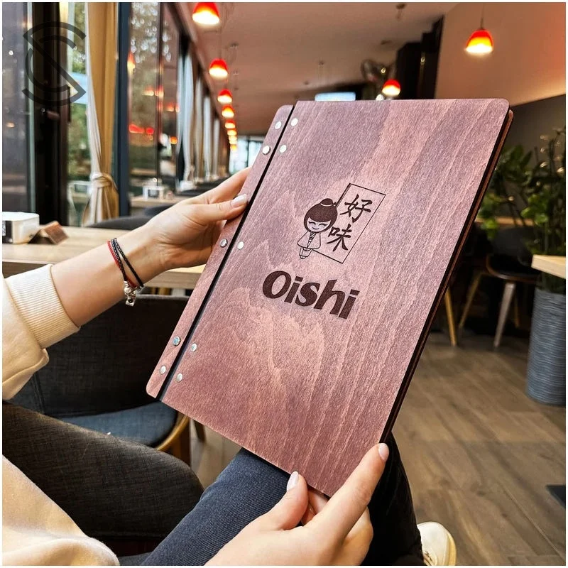 Wholesale Eco-friendly IP67 Waterproof Premium Custom Engraved Logo A4/A5 Wood Grain Menu Screw Post Binding for Cafe